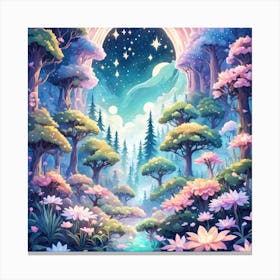 A Fantasy Forest With Twinkling Stars In Pastel Tone Square Composition 6 Canvas Print