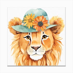 Floral Baby Lion Nursery Painting (29) Canvas Print