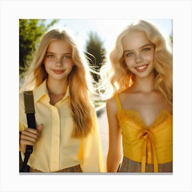 Two Girls In Yellow Dresses Canvas Print