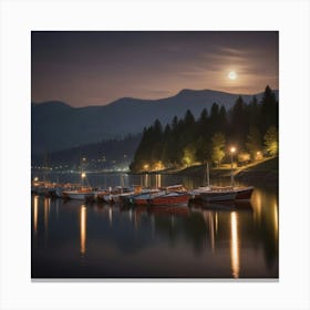 Full Moon Over Lake Canvas Print