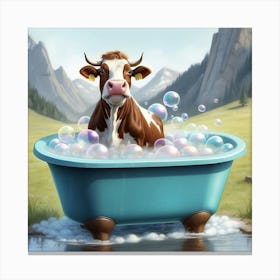 Cow Taking A Bath Canvas Print