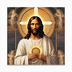 Jesus Holding A Golden Cross Canvas Print