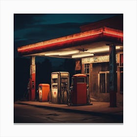 Old Gas Station At Night 1 Canvas Print