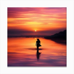 Woman Walking At Sunset Canvas Print
