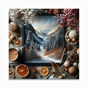 Beauty Of The Winter Season In A Single Scene, Trying Seasonal Elements And Color Palettes To Convey The Harmony Of Nature’S Cycles 1 Canvas Print