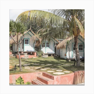 Tropical Garden Houses Square Canvas Print