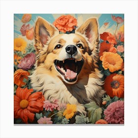 Corgi In Bloom 1 Canvas Print