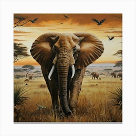 Elephant In The Savannah Canvas Print