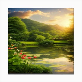 Sunset In The Garden Canvas Print