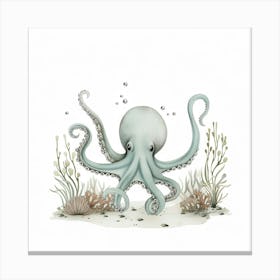 Storybook Style Octopus With Bubbles 1 Canvas Print