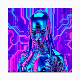 Futuristic Woman in Neon Gloss Canvas Print