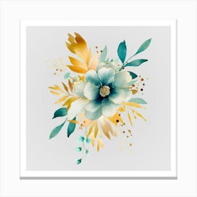 Watercolor Gold And Teal Bouquets 4 Canvas Print