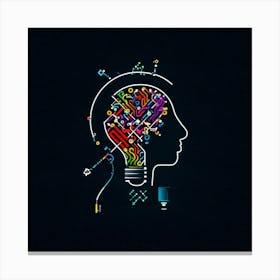 Abstract Vector Icon Illustrating A Human Head Bust With An Illuminating Light Bulb In The Forehead (5) Canvas Print