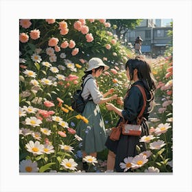 WOMEN PICKING FLOWERS Canvas Print