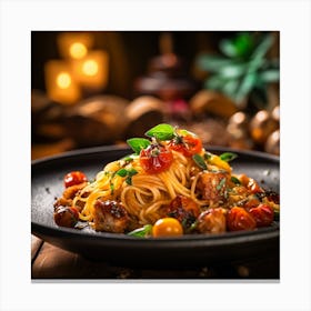Spaghetti With Meatballs And Tomatoes Canvas Print