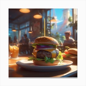 Burger In A Restaurant 23 Canvas Print