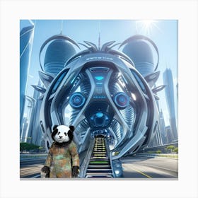 Panda Bear In Futuristic City Canvas Print