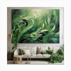 Green waves of palm leaf 2 Canvas Print