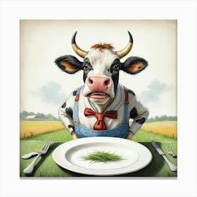 Cow At Table 1 Canvas Print