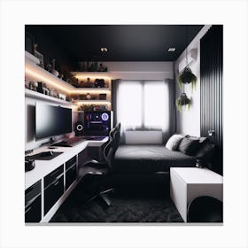 Black And White Gaming Bedroom Canvas Print