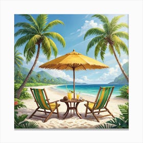 Beach Chairs And Umbrella 4 Canvas Print