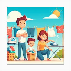Family Laundry Day Canvas Print