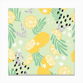 Lemon And Lemon Slices Pattern With Colorful Decoration Square Canvas Print