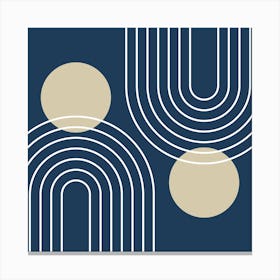 Mid Century Modern Geometric In Navy Blue And Beige (Rainbow And Sun Abstract) 02 Canvas Print