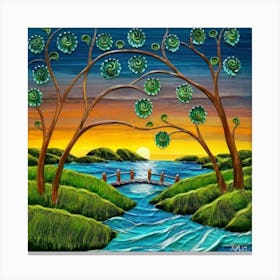 Highly detailed digital painting with sunset landscape design 17 Canvas Print