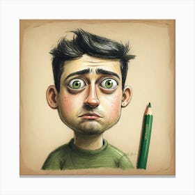 Caricature Of A Man Holding A Pencil Canvas Print