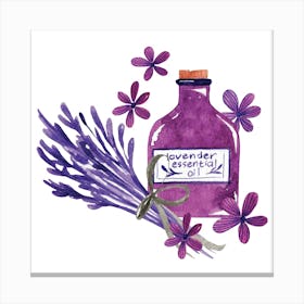 Lavender Oil Bottle with lilacs Canvas Print