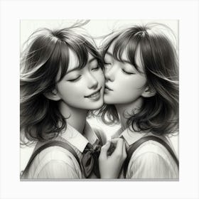 Two Girls Kissing Canvas Print