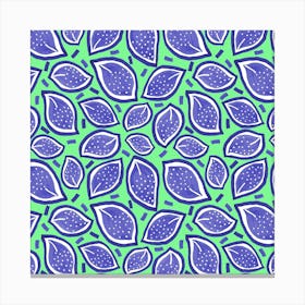 Scattered Leaves Polka Dot Navy On Green Canvas Print
