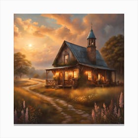 Cottage At Sunset 1 Canvas Print