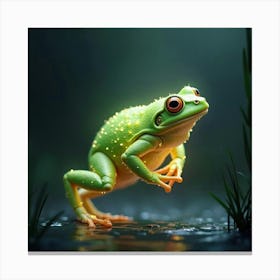 A Fantastical Frog With A Body Of Shimmering, Translucent Light Hopping Through A Glowing Marsh 1 Canvas Print