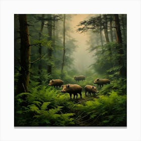 Boars In The Forest art print Canvas Print