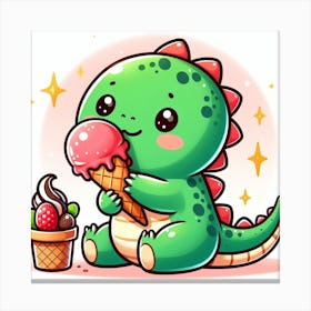 Cute Dinosaur Eating Ice Cream 1 Canvas Print