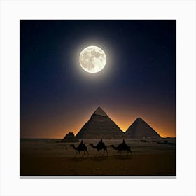 Camels And Pyramids Canvas Print