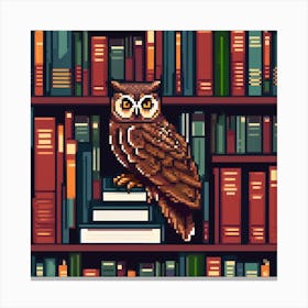 Owl On Bookshelf, An Owl Perched On A Stack Of Books Symbolizing Wisdom And Learning Canvas Print