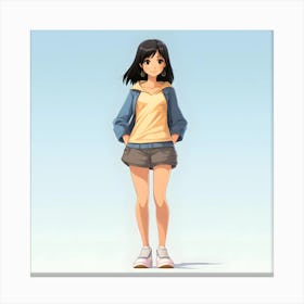 Anime Girl In Shorts Canvas Print