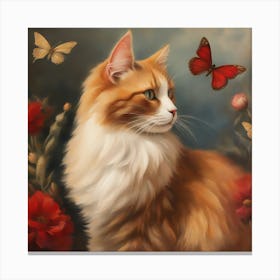 Cat With Butterflies Canvas Print