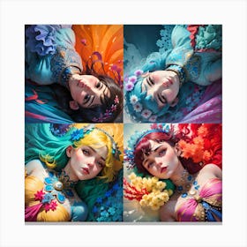 Four Girls With Colorful Hair Canvas Print