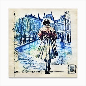 Woman Walking Down The Street Canvas Print