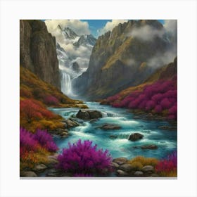 Waterfall In The Mountains Canvas Print