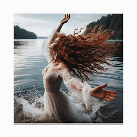 Red Haired Woman In Water Canvas Print