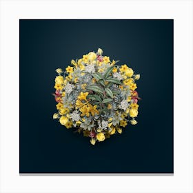 Vintage Yellow Azalea Flower Wreath on Teal Blue n.2420 Canvas Print
