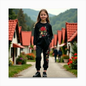 Little Girl In Embroidered Sweatshirt Canvas Print