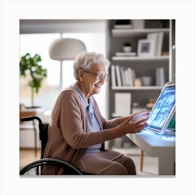 Elderly Woman Using A Computer Canvas Print