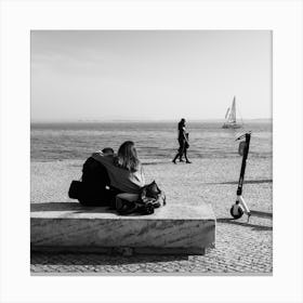 On The Lisbon Waterfront Square Canvas Print