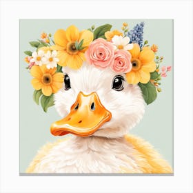 Floral Baby Duck Nursery Illustration (3) Canvas Print